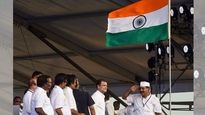 Congress leader Rahul Gandhi hoists the national flag during the launch of Bharat Jodo Yatra in Kanyakumari, on 7 September 2022 | PTI