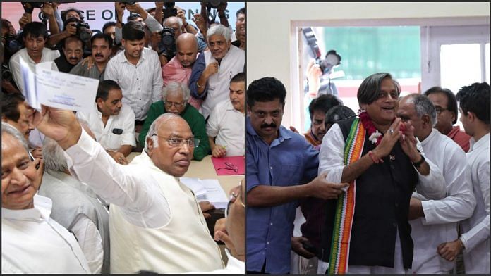 Congress senior leaders Mallikarjun Kharge and Shashi Tharoor at AICC office to file nominations for the party's presidential polls | Suraj Singh Bisht | ThePrint