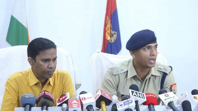 SP Lakhimpur Kheri Sanjeev Suman addresses a press conference on the alleged rape and murder of two minor Dalit sisters, on 15 September 2022 | PTI