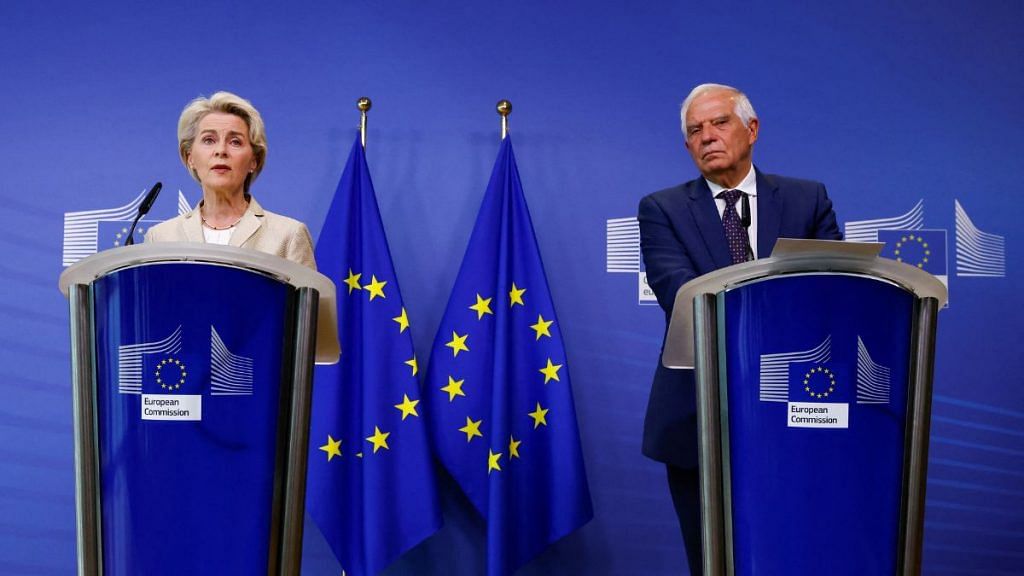 European Commission President Ursula von der Leyen and EU Foreign Policy Chief Josep Borrell address the media on the Ukraine crisis in Brussels, Belgium, on 28 September 2022 | Yves Herman/Reuters