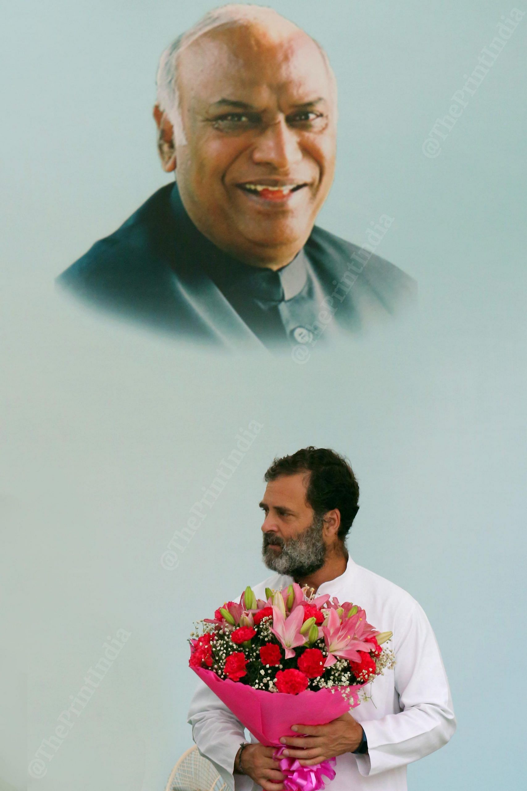 Congress Leader Rahul Gandhi present a bookey during a ceremony for presentation of certificate of election to the former, at AICC Headquarters | Praveen Jain | ThePrint