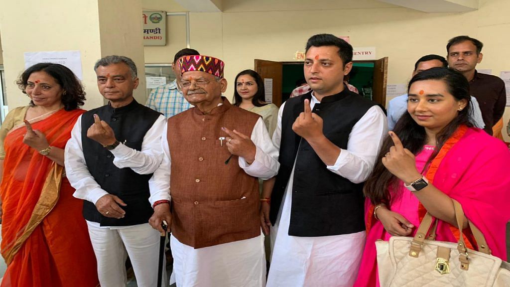 BJP MLA Anil Sharma, his father late Union Minister Sukh Ram and his son Aashray Sharma in 2019 (Left to right). The fielding of dynast Anil, a known ‘party hopper’, has led to rebellion in the BJP | Representational Image | ANI