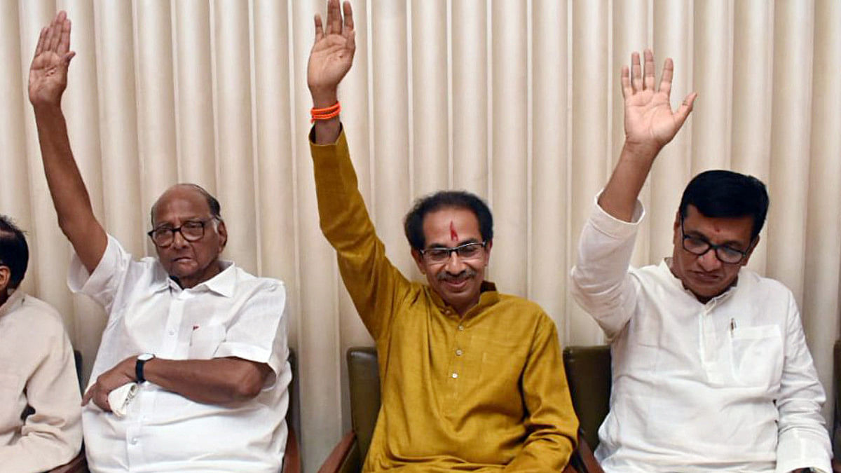 Representative image of MVA leaders — NCP chief Sharad Pawar, Shiv Sena chief Uddhav Thackeray, and Congress leader Balasaheb Thorat | ANI