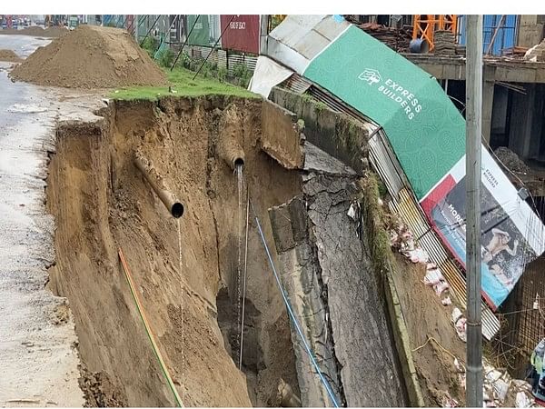 Greater Noida: Express Astra road caves in due to heavy rainfall, no casualties reported so far