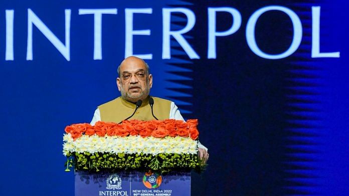 Union Home Minister Amit Shah addresses the concluding session of the 90th General Assembly of Interpol at Pragati Maidan in New Delhi, on 21 October 2022 | PTI