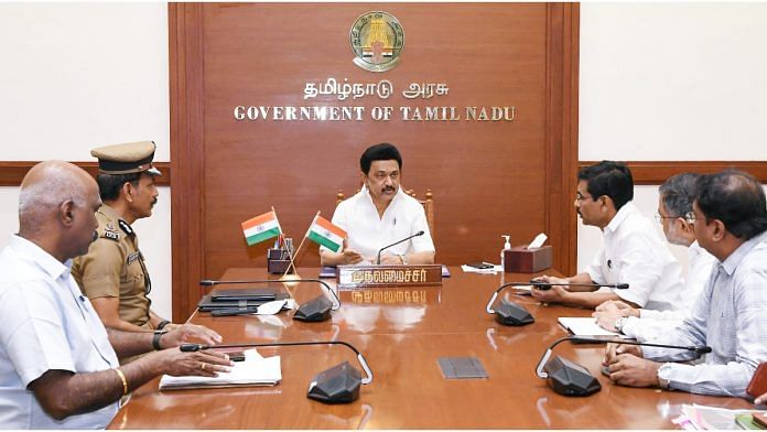 Tamil Nadu Chief Minister M. K. Stalin during a review meeting with top officials in Chennai on Wednesday | Twitter | @CMOTamilnadu
