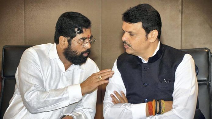 File photo of Maharashtra CM Eknath Shinde with his deputy Devendra Fadnavis | PTI