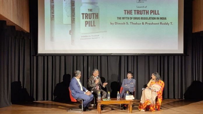 Prashant Reddy, Dinesh Thakur, Dr Ambarish Satwik and Dhvani Mehta at the launch event of Truth Pill | Ratan Priya, ThePrint