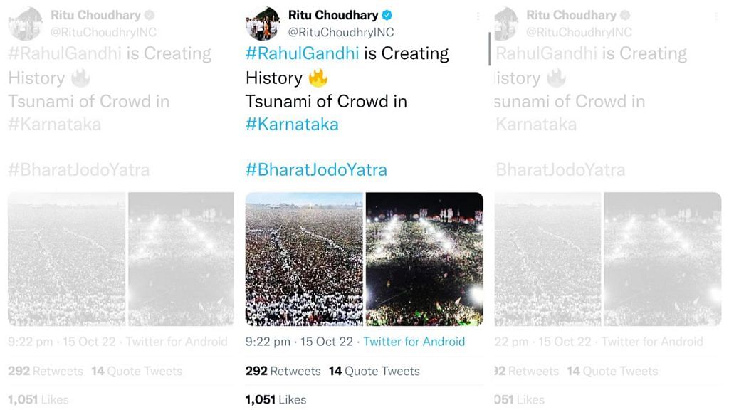Screenshot of the tweet shared by Congress leader with misrepresented photos. The tweet was, later, deleted.| Twitter: @RituChoudhryINC