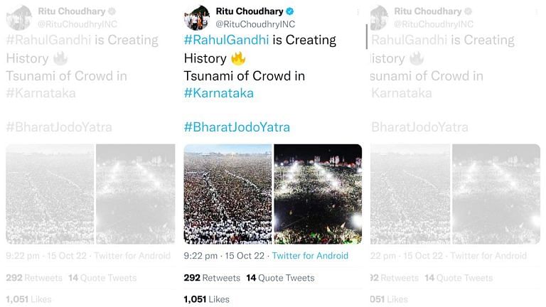 Congress leader posts pictures of huge crowds at Bharat Jodo Yatra in Karnataka, both are fake