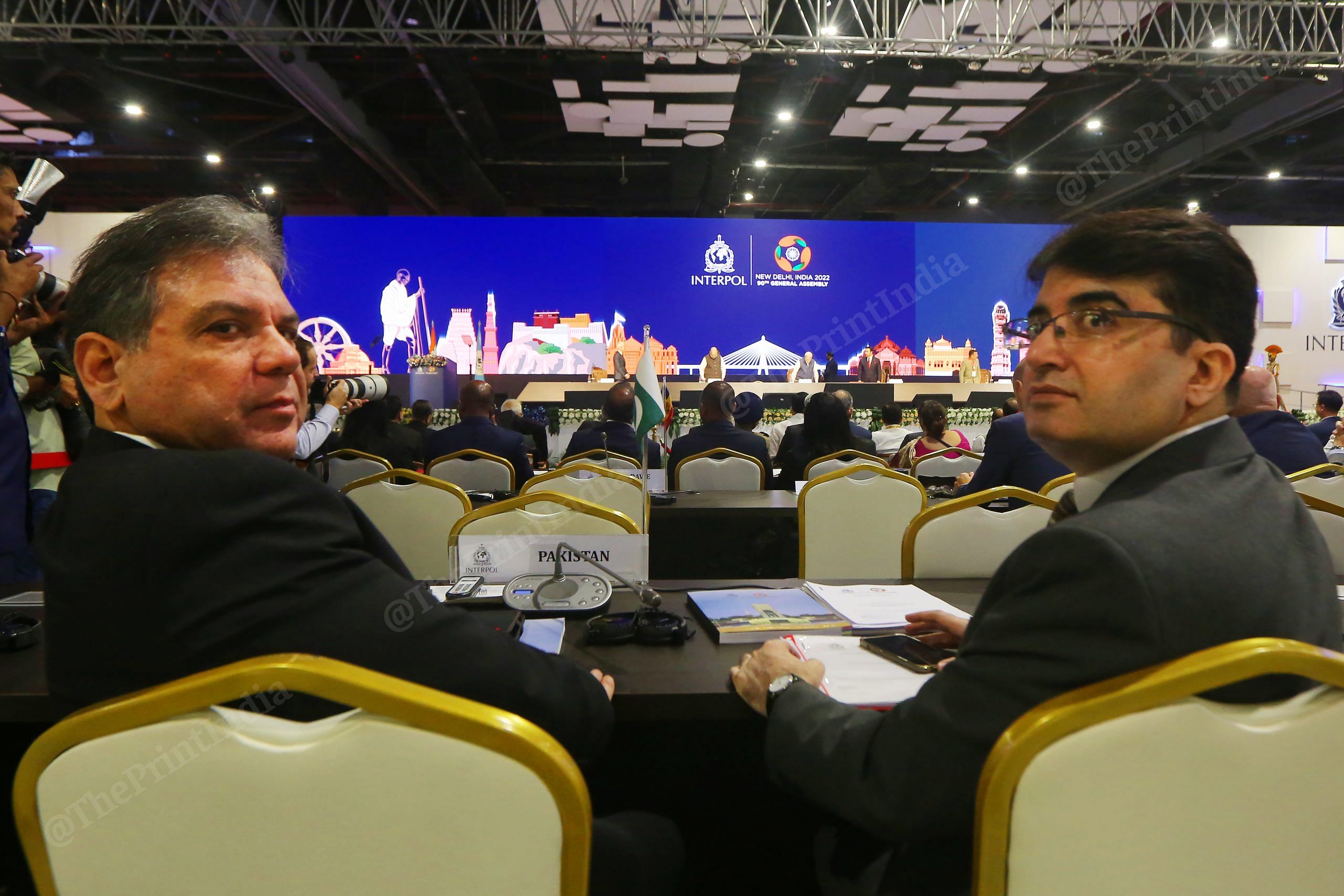 Chief of Pakistans Federal Investigation Agency (FIA) Mohsin Hasan Butt (Left) with Malik Sikand Hayat at the 90th General Assembly of INTERPOL, at Pragati Maidan | Photo: Praveen Jain | ThePrint