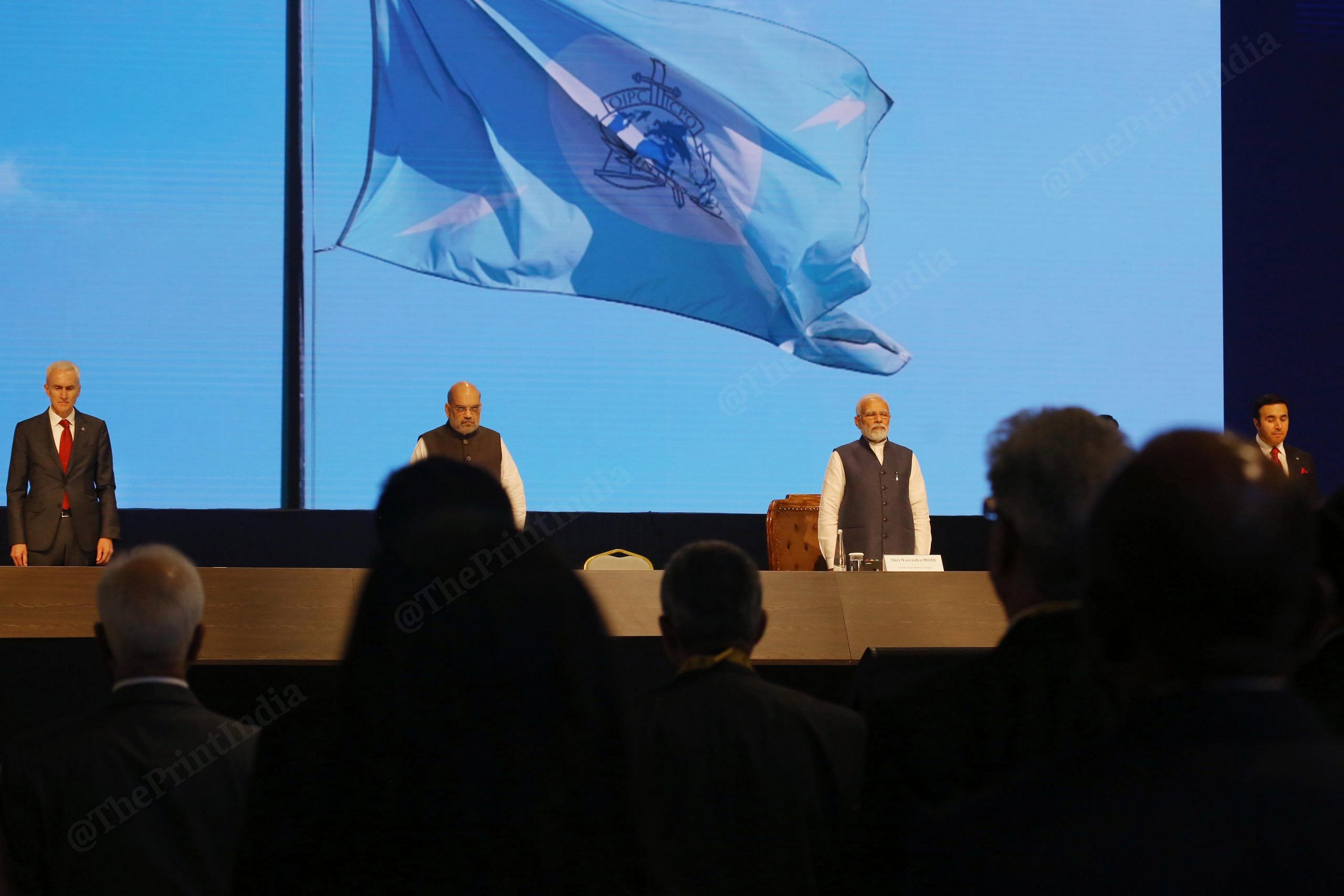 PM Narendra Modi, Union Home Minister Amit Shah with INTERPOL Secretary General Jurgen Stock and President INTERPOL President Ahmed Naser Al-Raisi during the 90th General Assembly of INTERPOL at Pragati Maidan | Photo: Praveen Jain | ThePrint