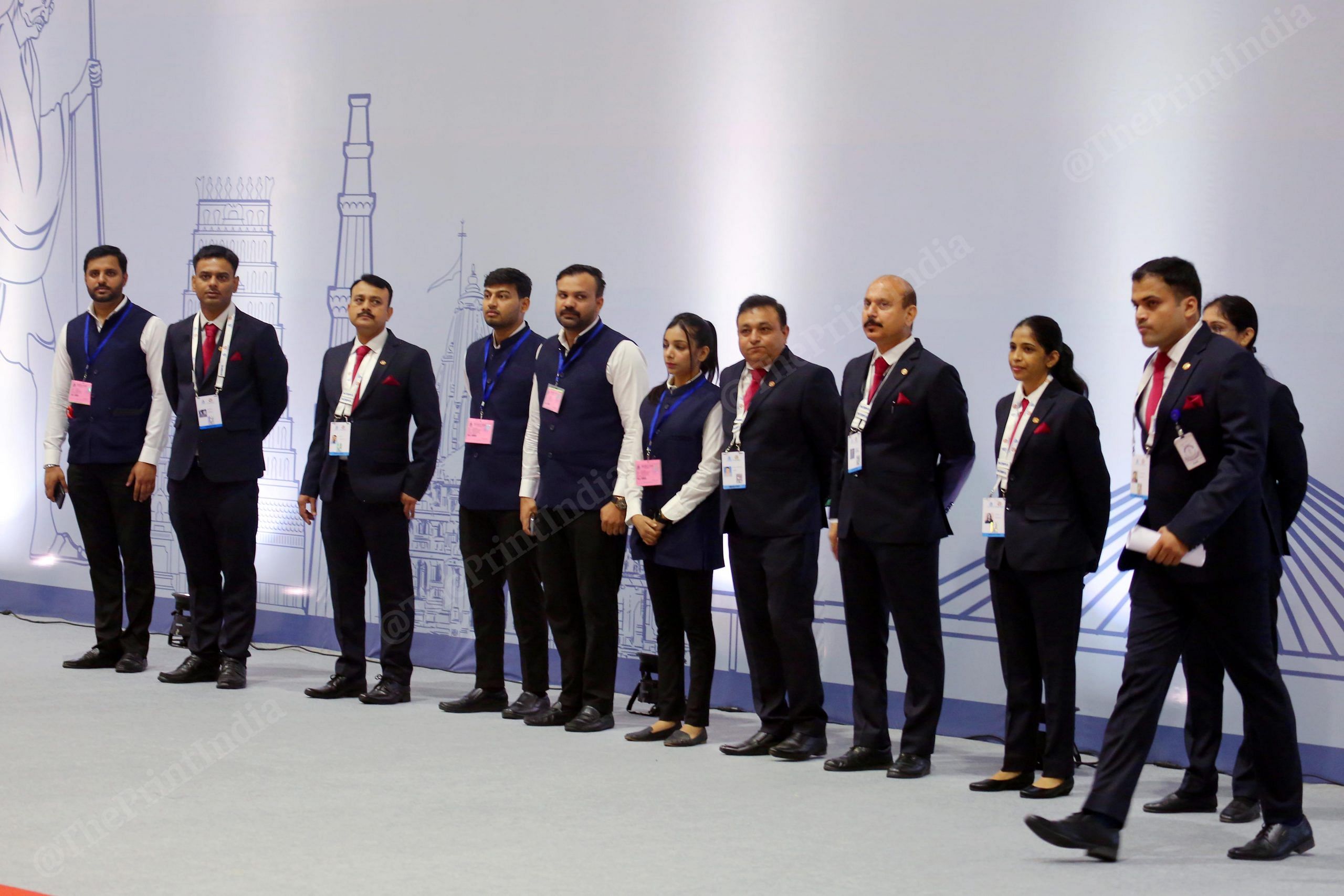 Delegates from India standing in a queue for photograph during the 90th General Assembly of INTERPOL at Pragati Maidan | Photo: Praveen Jain | ThePrint