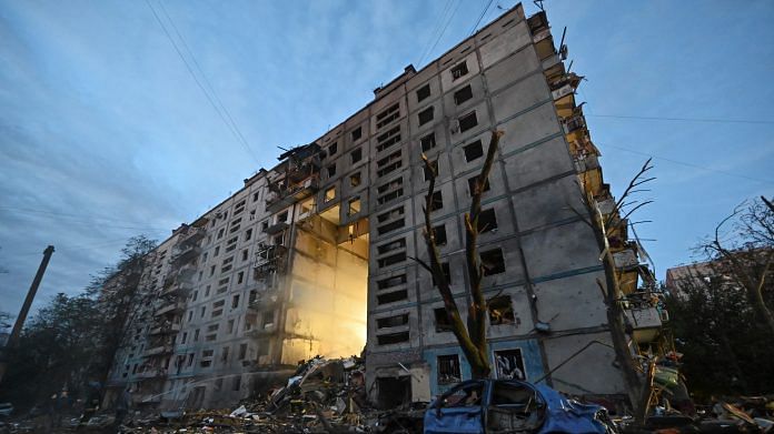 A view shows a residential building heavily damaged by a Russian missile strike, amid Russia's attack on Ukraine, in Zaporizhzhia, Ukraine on 9 October 2022 | Reuters