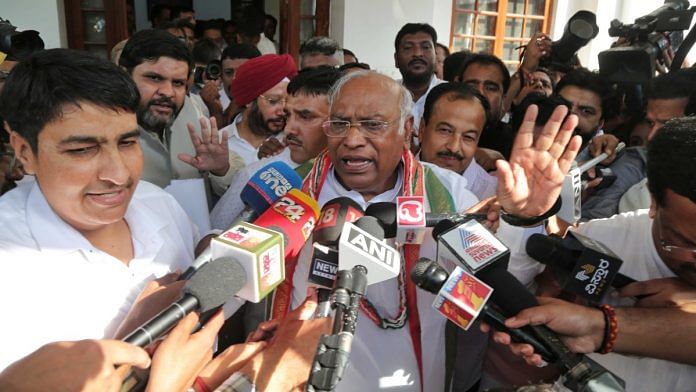 Mallikarjun Kharge interacts with media at his residence in Delhi after his election as Congress president Wednesday | Suraj Singh Bisht | ThePrint
