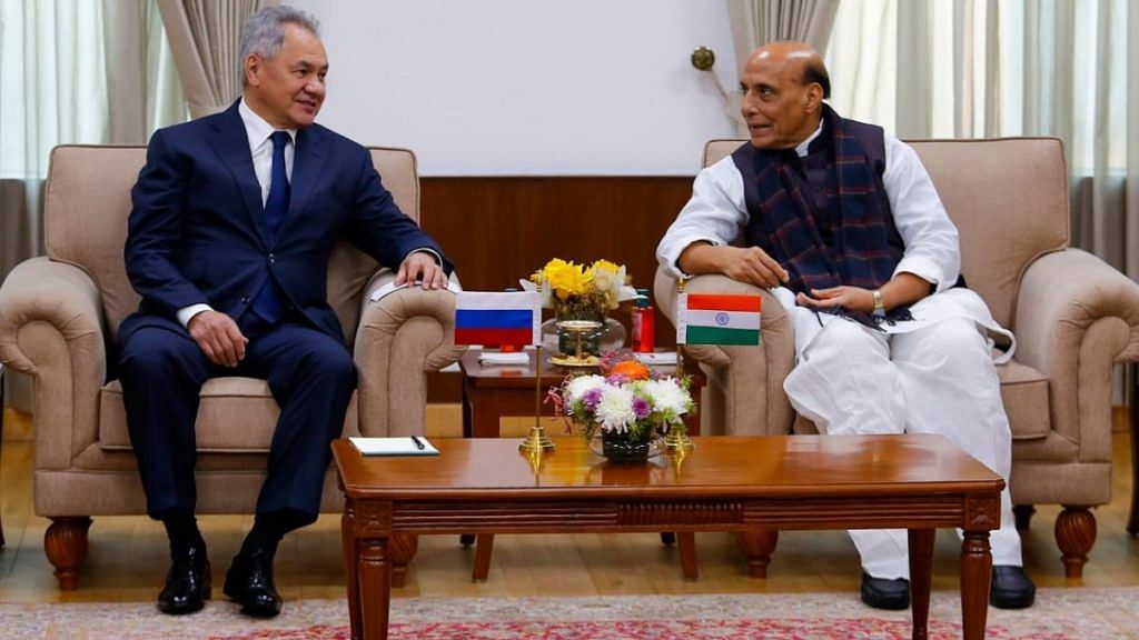 File photo of Defence Minister Rajnath Singh told with his Russian counterpart Sergei Shoigu | Twitter/@rajnathsingh