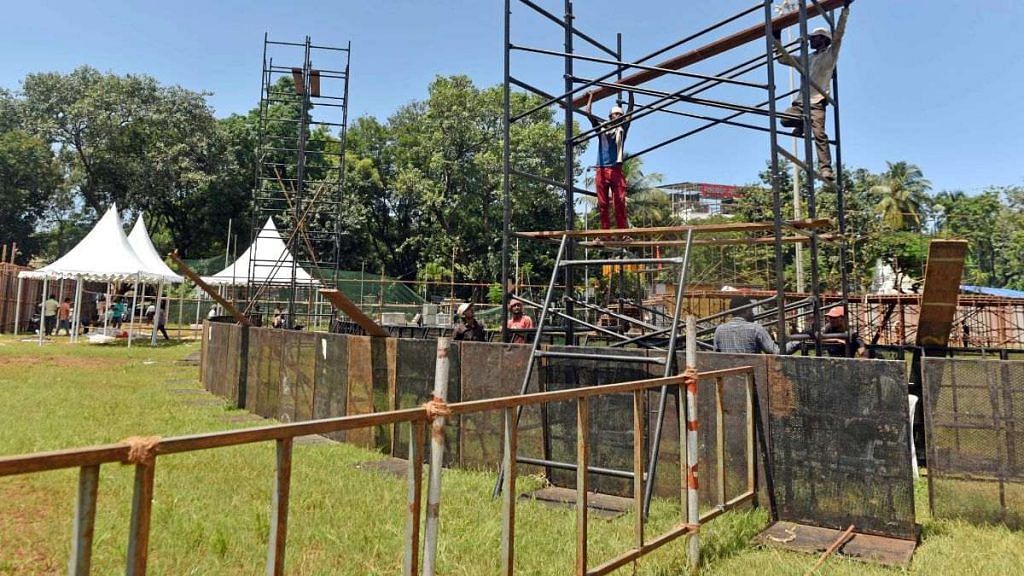 Preparations underway at Mumbai’s Shivaji Park for the Dussehra rally organised by the Uddhav Thackeray led faction of the Shiv Sena, 3 October, 2022 | Credit: ANI Photo