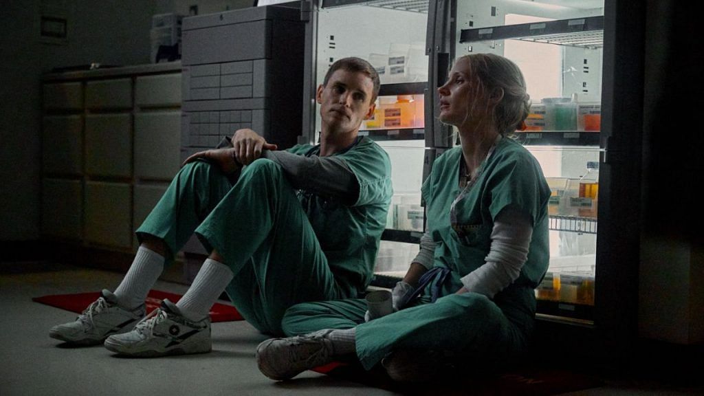 Eddie Redmayne and Jessica Chastain in The Good Nurse | Twitter, Netflix