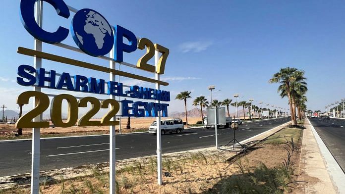 File photo of view of COP27 sign on the road leading to the conference area in Egypt's Red Sea resort of Sharm el-Sheikh town as the city prepares to host the COP27 summit next month, in Sharm el-Sheikh, Egypt 20 October, 2022. | Reuters