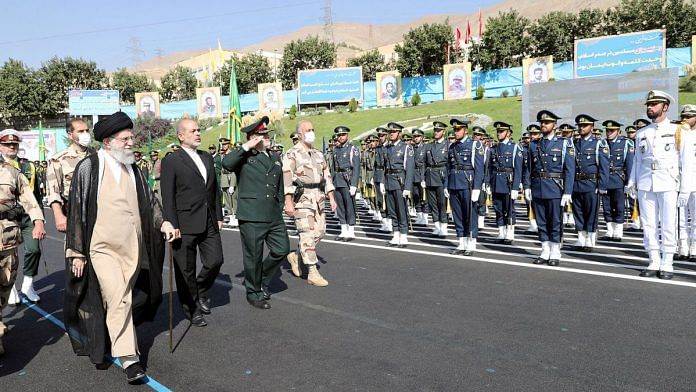 Image of Iran's Supreme Leader Ayatollah Ali Khamenei reviews armed forces during a graduation ceremony for armed Forces Officers' Universities at the police academy in Tehran, Iran. 3 October, 2022 | Reuters