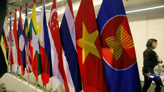 File photo of ASEAN Summit flags at Suntec Convention Centre in Singapore, 2018 | Reuters/Edgar Su