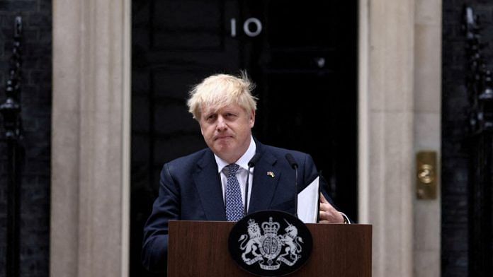 File photo of British PM Boris Johnson makes a statement at Downing Street in London, Britain, 7 July, 2022 | Reuters