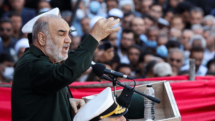 Islamic Revolutionary Guard Corps (IRGC) Commander-in-Chief Major General Hossein Salami, speaks during a funeral ceremony in Shiraz, Iran 29 October, 2022. Majid Asgaripour/WANA (West Asia News Agency) via Reuters