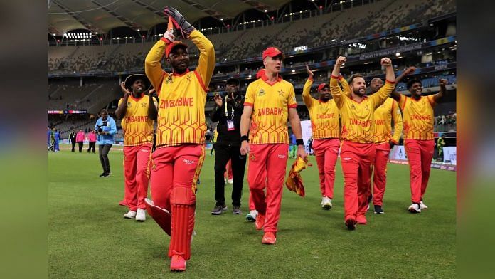 Zimbabwe cricket team celebrate after their win against Pakistan | Twitter/T20WorldCup
