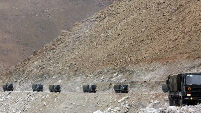 Representative photo: Indian Army trucks near the LAC. | Praveen Jain | ThePrint