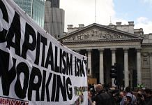 A banner reading "Capitalism isn't working" at the G20 Meltdown protest in London | File photo | Commons