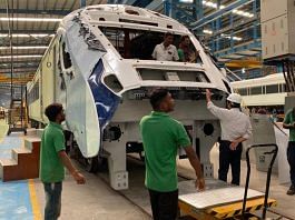 Senior Integral Coach Factory officials inspect a Vande Bharat train | Photo: Moushumi Das Gupta | ThePrint