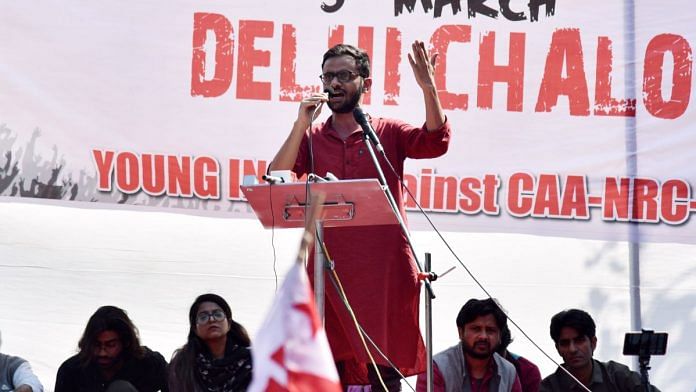 Former JNU student Umar Khalid at a protest against the Citizenship Amendment Act (CAA) at Jantar Mantar in New Delhi | ANI file photo