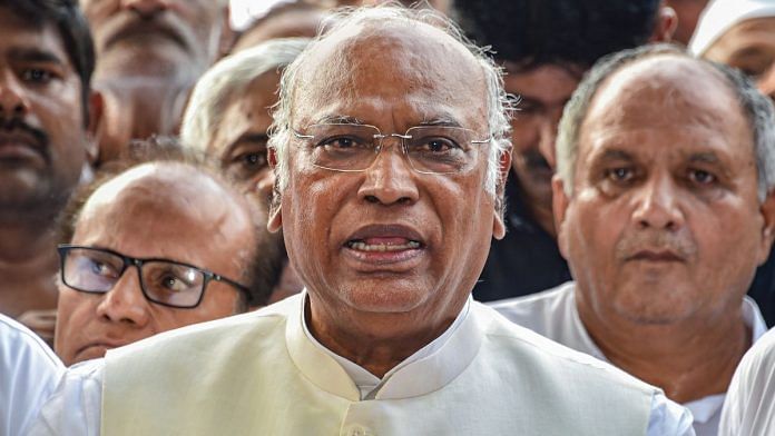Senior Congress leader Mallikarjun Kharge speaks to the media after filing his nomination papers for the post of party President, at AICC headquarters in New Delhi, on 30 September 2022 | PTI