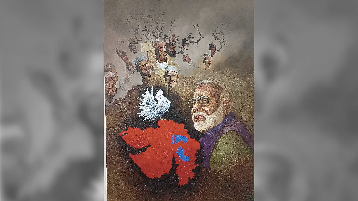 A painting by Akbar Saheb depicting the 2002 Gujarat riots | Unnati Sharma / ThePrint