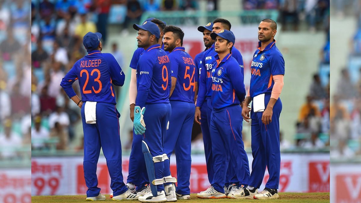Indian team players during the match at the Bharat Ratna Shri Atal Bihari Vajpayee Ekana Cricket Stadium in Lucknow