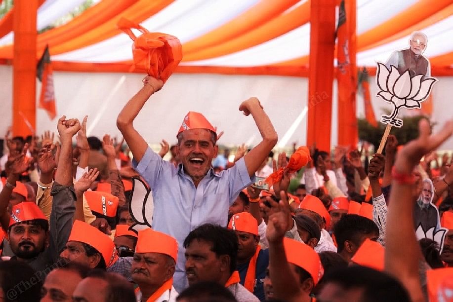 A BJP supporter during Modi's speech | Photo: Praveen Jain |ThePrint