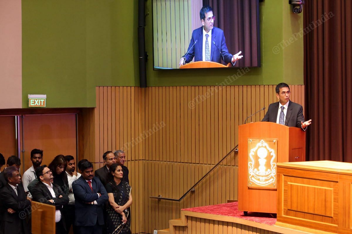 CJI D.Y. Chandrachud addressing during the felicitation ceremony | Photo: Praveen Jain | ThePrint