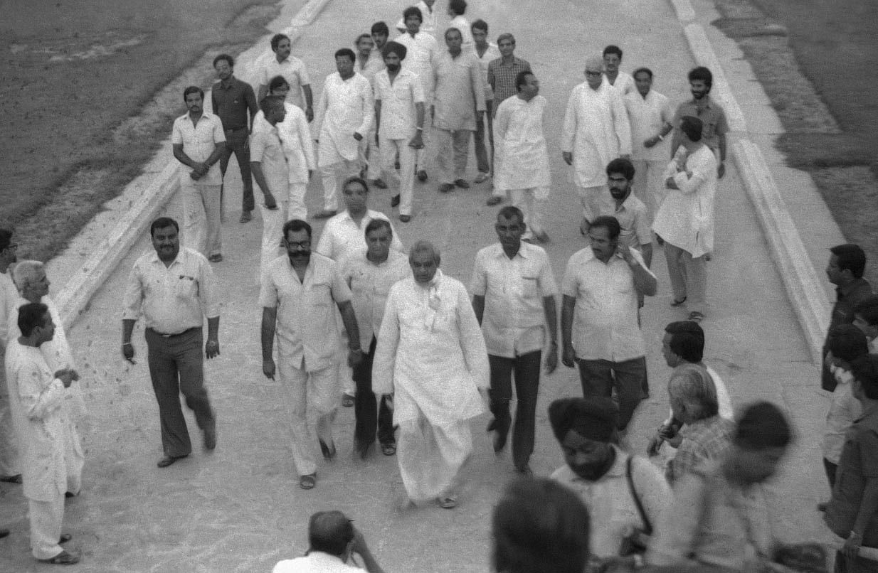 Former PM Atal Bihari Vajpayee and L.K. Advani outside Rashtrapati Bhawan in 1984 | Photo: Praveen Jain | ThePrint