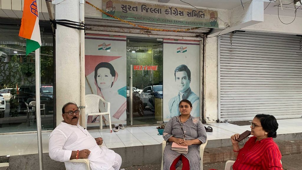 Congress candidate for Surat West, Sanjay Patwa, outside the party office | Photo: Manasi Phadke | ThePrint