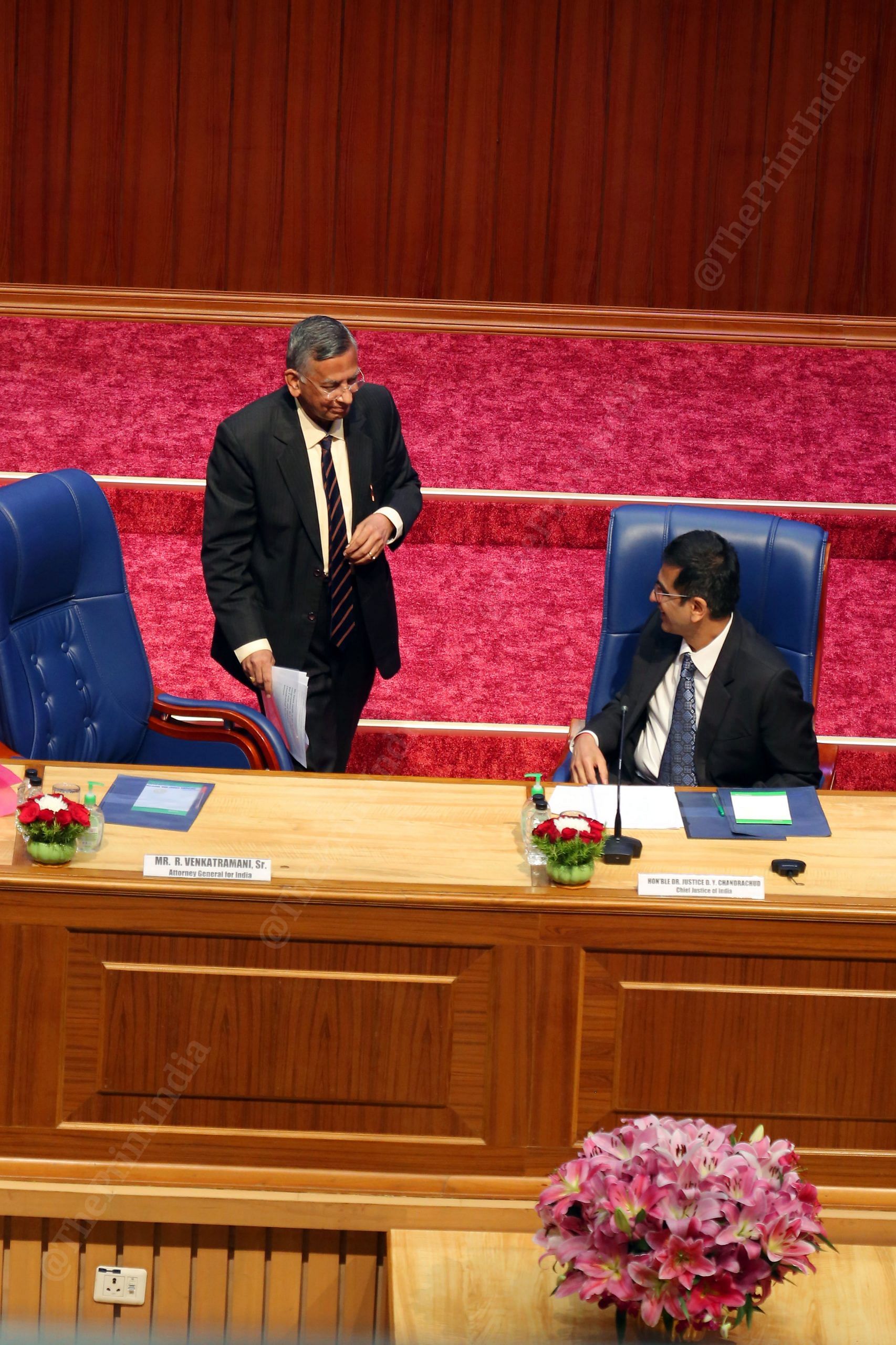 Attorney General of India R. Venkataramani with the CJI | Photo: Praveen Jain | ThePrint