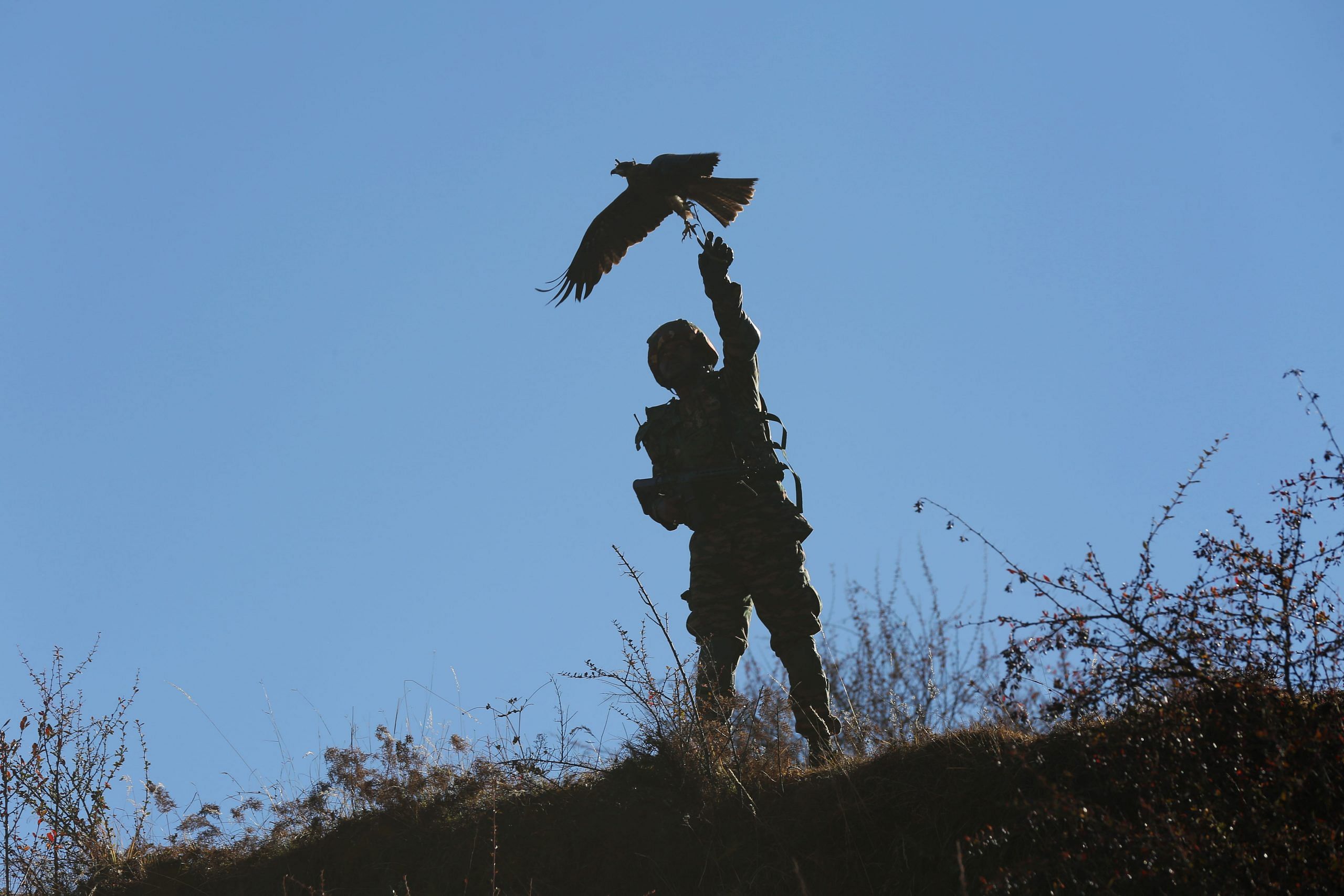 An Indian Army soldier with a black kite named 'Arjun' trained to prey on enemy drones | Suraj Singh Bisht | ThePrint