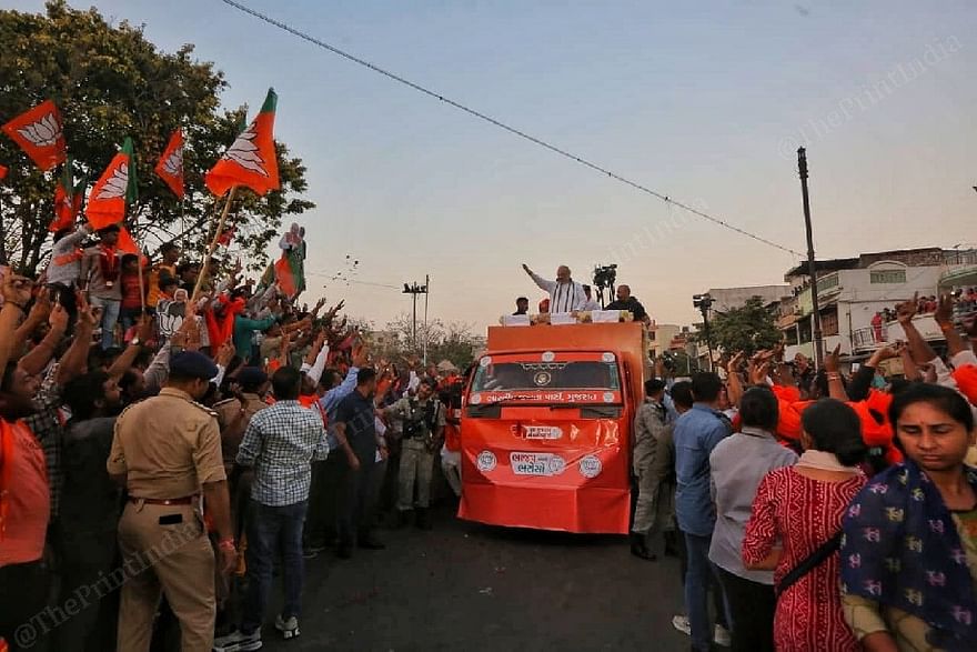 The crowds gather to see Amit Shah pass by in Ahmedabad | Photo: Praveen Jain | ThePrint