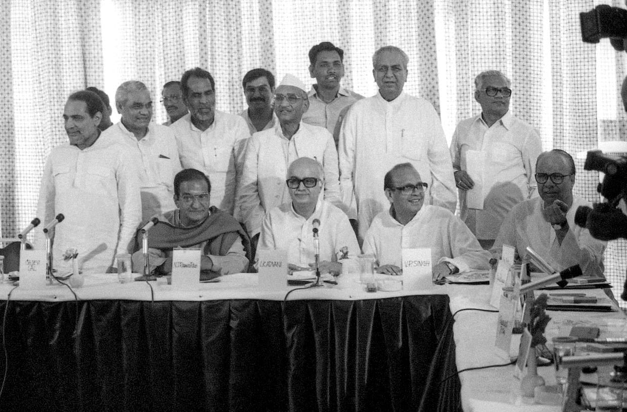 Vajpayee, NTR, V.P. Singh and L.K. Advani at a National Front party meet in 1988. | Photo: Praveen Jain | ThePrint