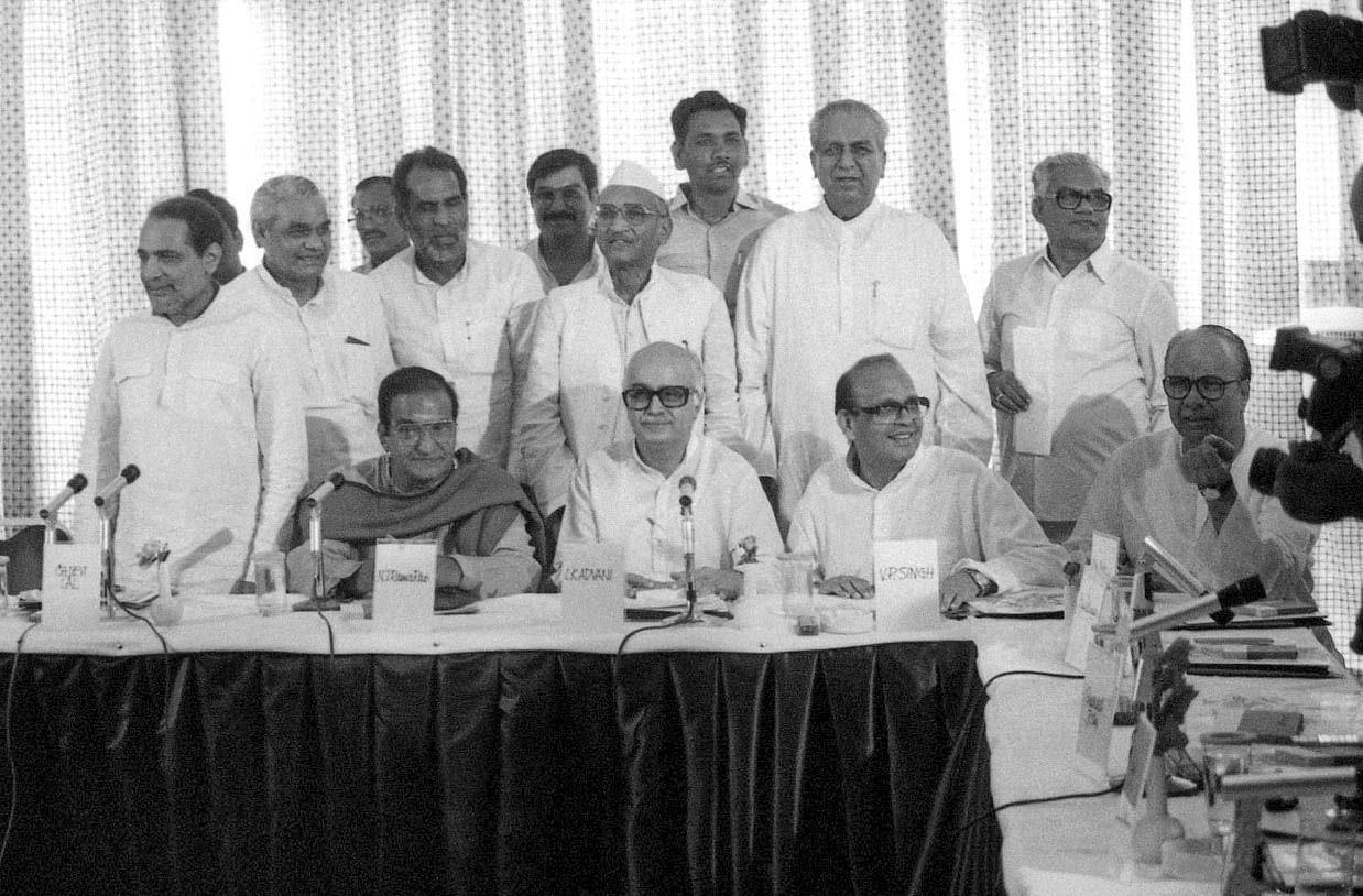 Vajpayee, NTR, V.P. Singh and L.K. Advani at a National Front party meet in 1988. | Photo: Praveen Jain | ThePrint