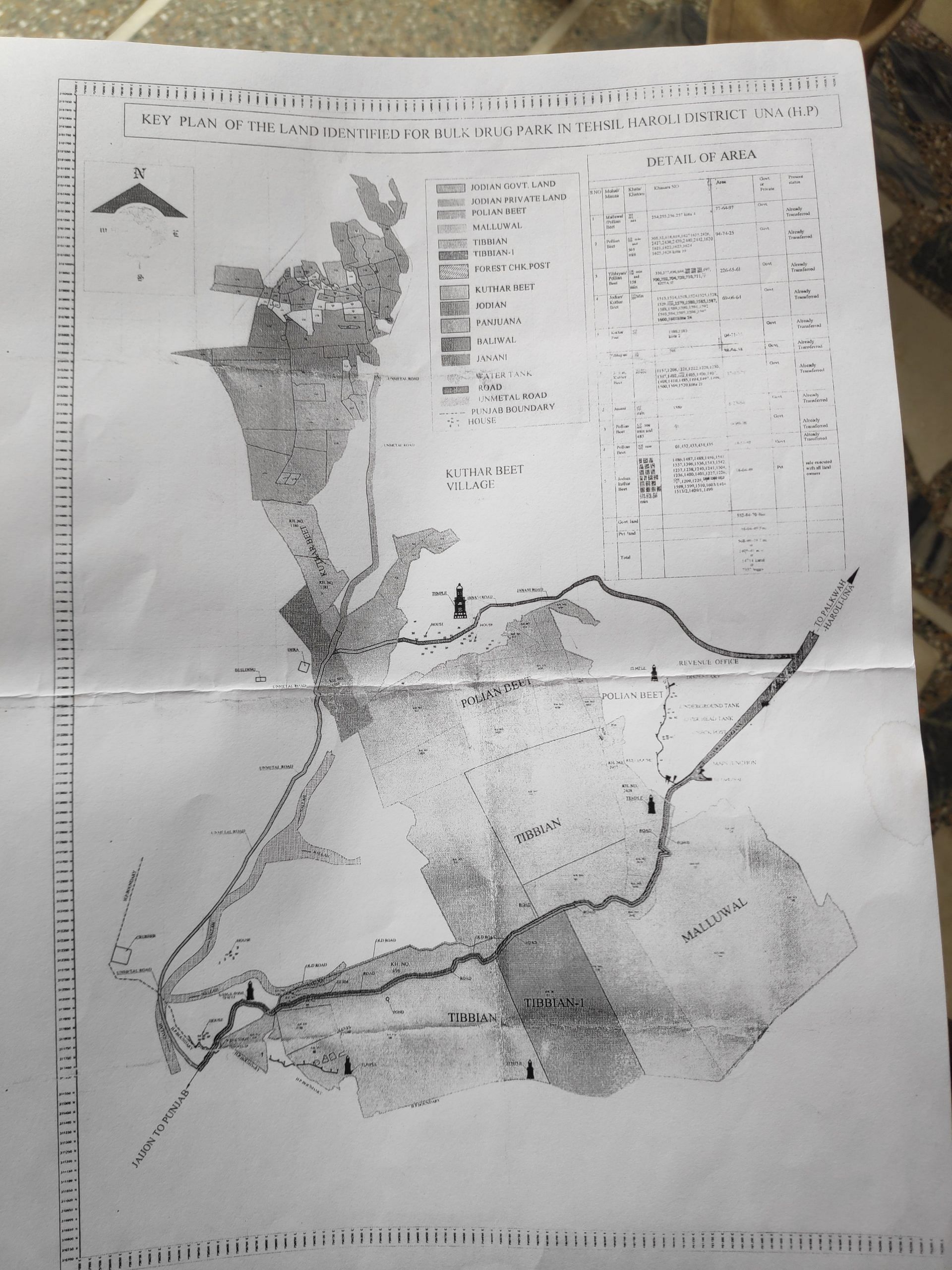 Map of the land allotted for the bulk drug park with villagers in Una| Sonal Matharu, ThePrint