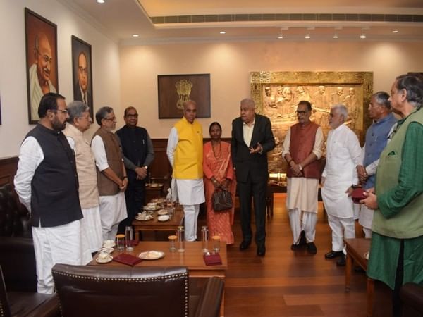 Vice President Dhankhar interacts with department-related Parliamentary Standing Committee chairpersons