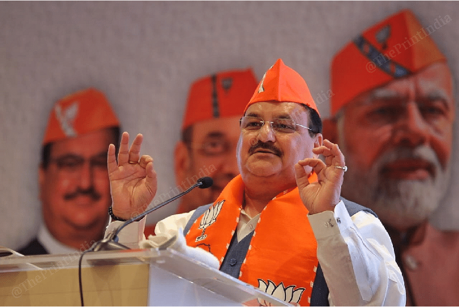 Nadda addressing party workers during manifesto launch | Photo: Praveen Jain | ThePrint
