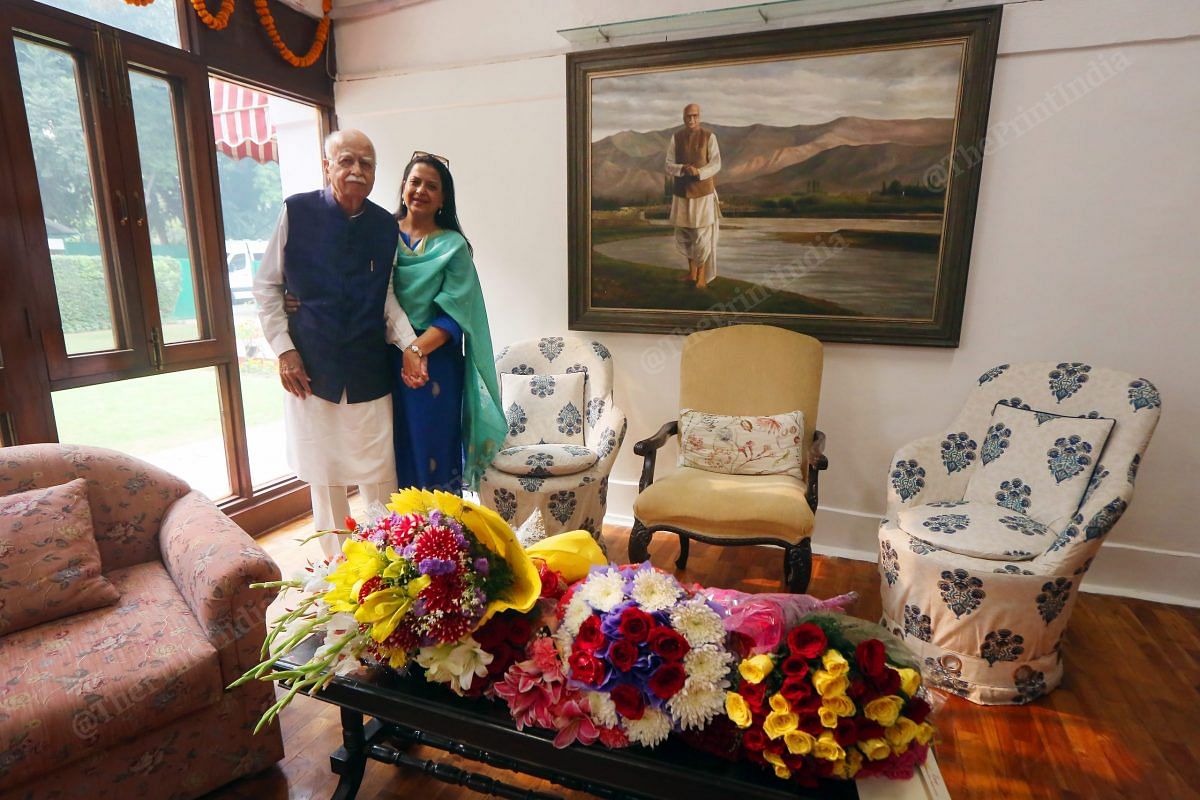 L.K. Advani poses with his daughter Pratibha Advani in his house | Photo: Praveen Jain | ThePrint