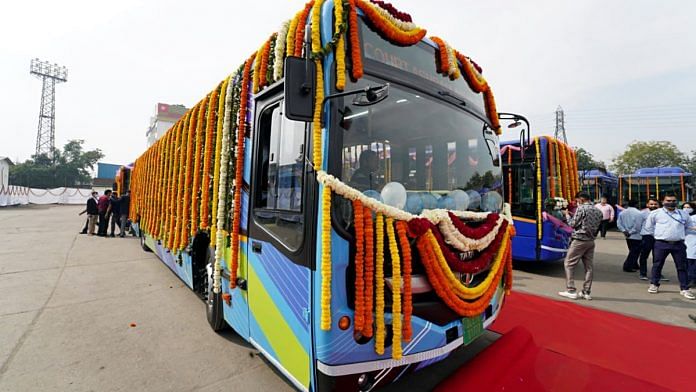 File photo of electric bus that was flagged off by Delhi transport minister Kailash Gahlot | ANI