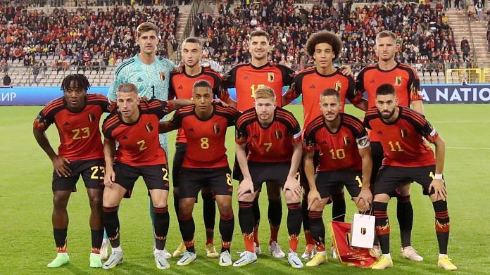 Belgium players pose for a team group photo before their match against Wales on 22 September 2022 | Reuters